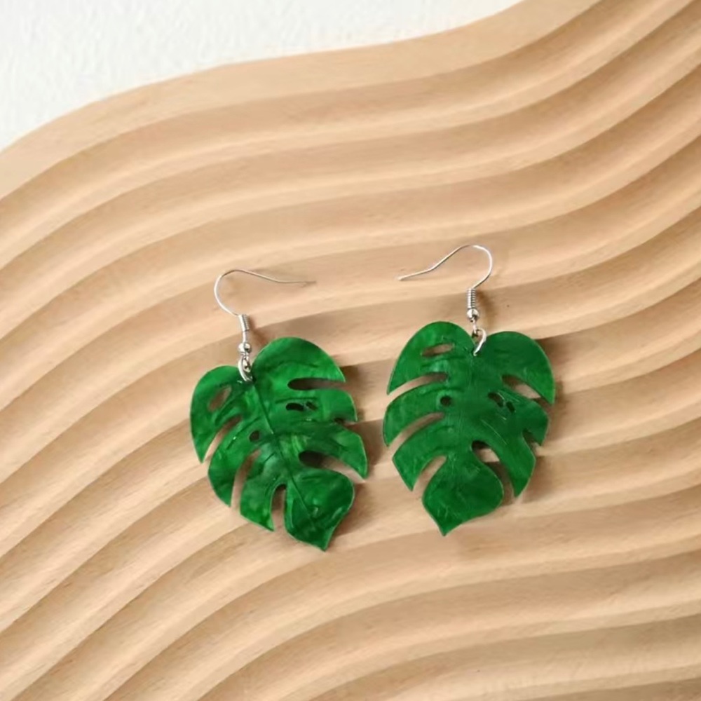 Green Monstera Earrings